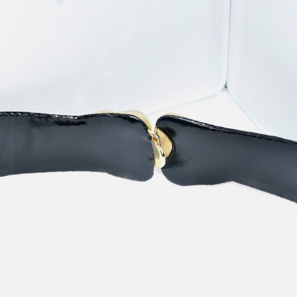 Judith Leiber Embossed Black Snake Print Leather Belt w/Jeweled Cabochon Buckle - Picture 6 of 7